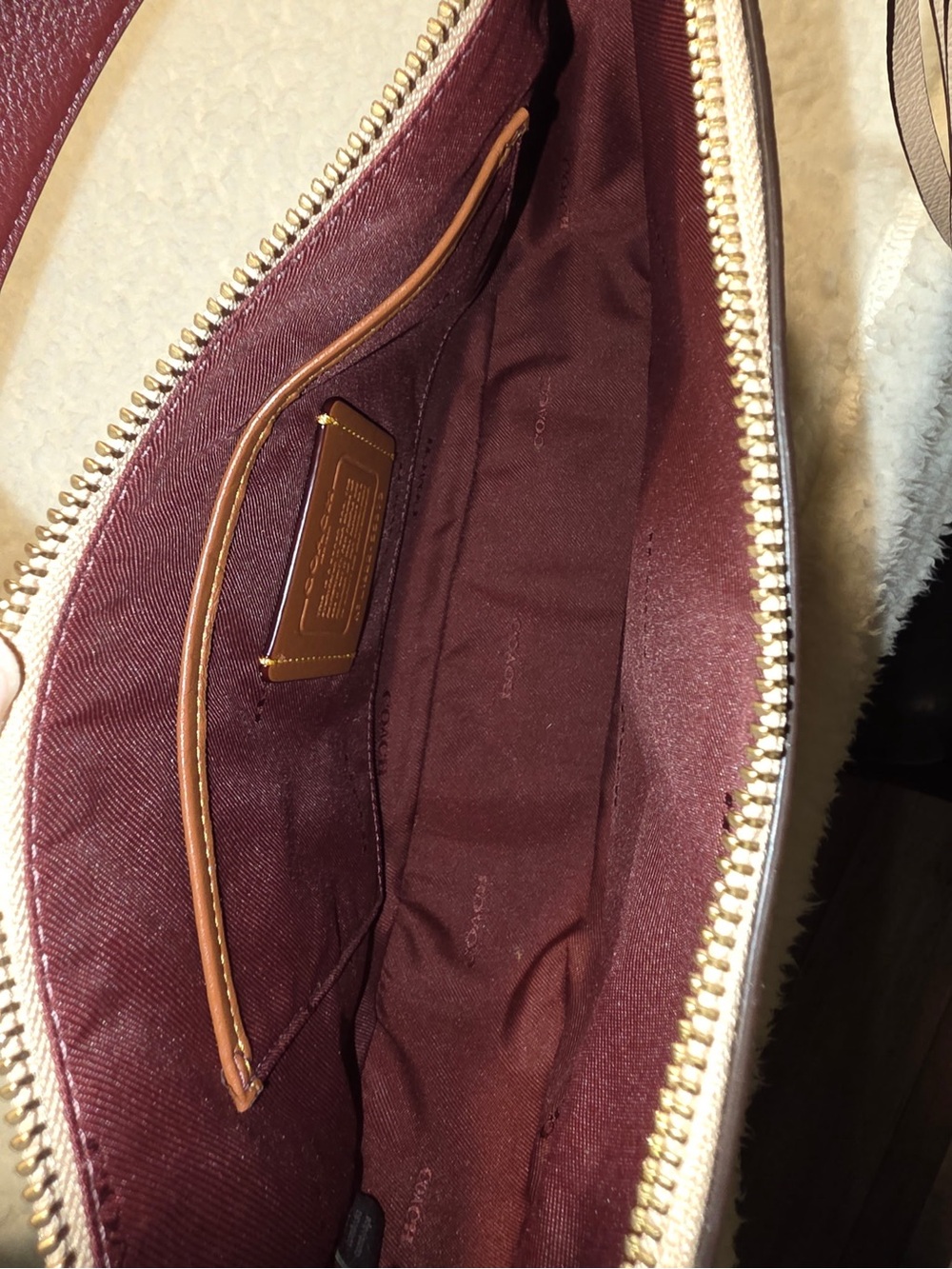 Coach Light Pink Floral Embossed Leather Shoulder Bag with Maroon Strap - Picture 2 of 4